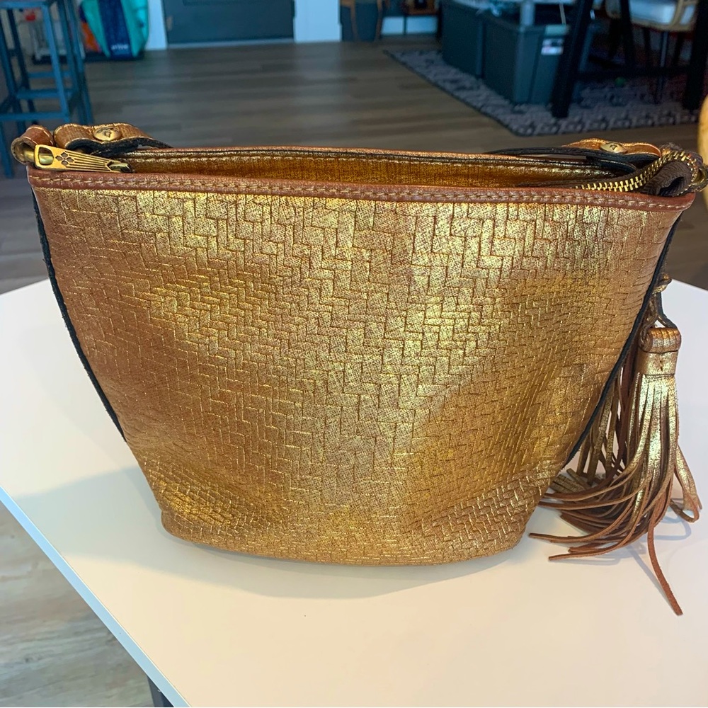 Patricia Nash Leather Metallic  Gold Woven Crossbody Bag - Picture 2 of 11